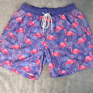 TSLA Men's Swim Trunks Small Purple Pink Flamingo Tropical Print Drawstring